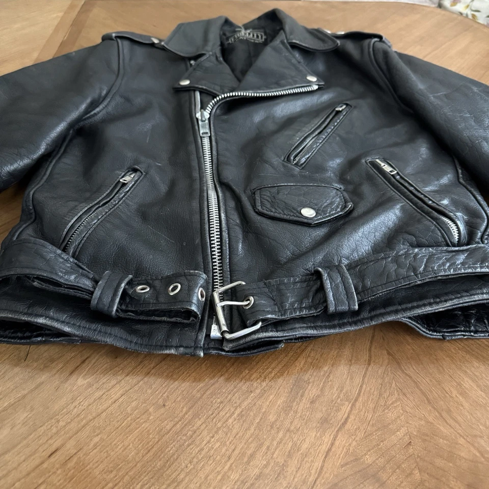 Chaqueta de Motociclista de Cuero Fidelity Años 80 90 De Colección Hecha en EE. UU. Rocker Grunge Foto 3 de 4