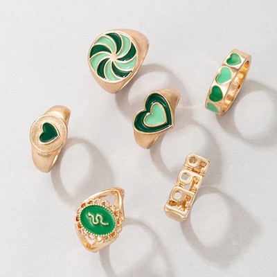 Unisex Green Geometric Alloy Windmill Ring Set Ethnic Electroplated Metal Rings