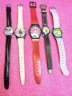 Lot of 5 Vintage Kids Watches Swatch Disney US Time & More Parts Repair