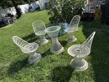MCM Russell Woodard Spun Fiberglass 5 Pc. Dining Patio Set Glass Top
