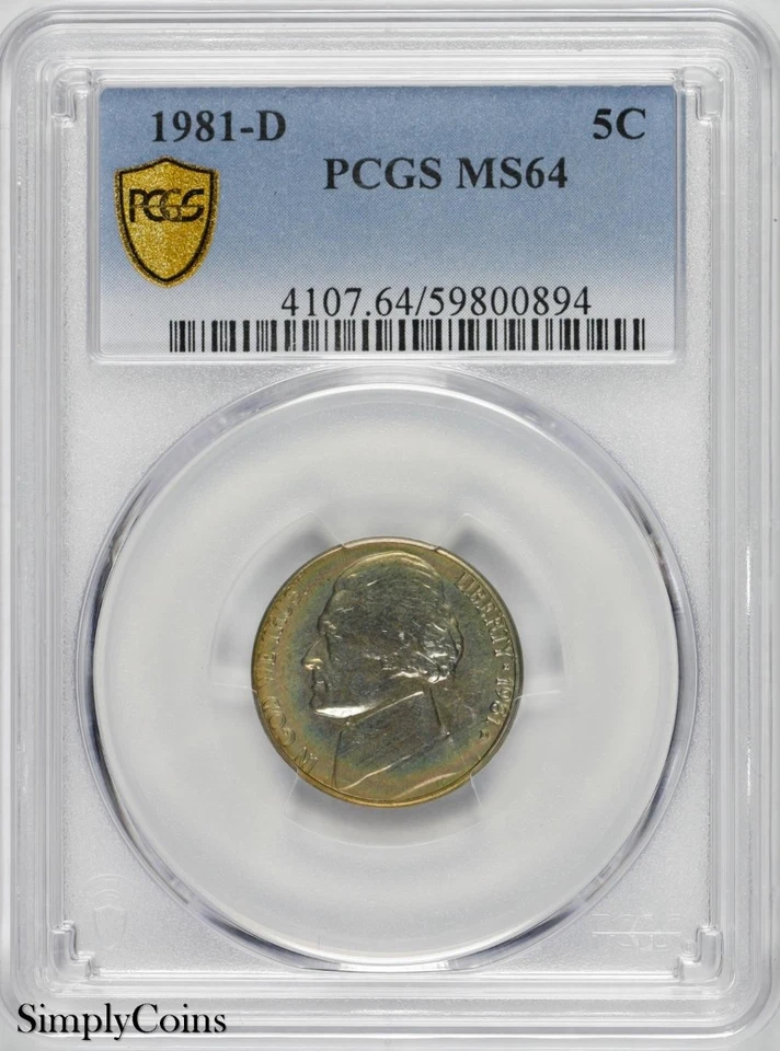 1981-D Jefferson Nickel PCGS MS64 Rainbow Toned 🌈 Toning TrueView - Image 2 of 3