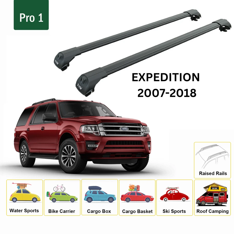 Barras transversais trilho elevado alumínio preto para Ford Expedition U324 (2007-2018) rack de teto - Imagem 2 de 3