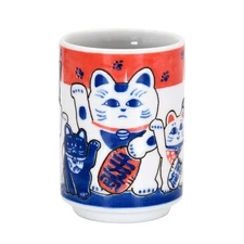 Japanese Sushi Yunomi Cup Mino Ware 'Lucky Cat Maneki-neko' Porcelain JAPAN MADE