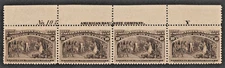 US # 237 *MINT NO GUM {"SCARCE IMPRINT + PL# "STRIP OF 4 } 10c COLUMBIAN OF 1893