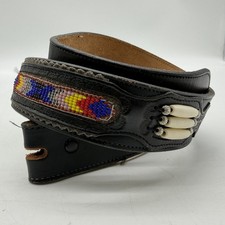 Nocona Vintage South Western Beaded Leather Belt Men Size 34 Black Belt Only