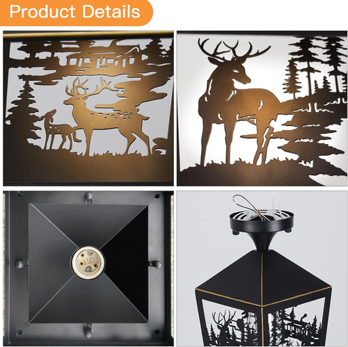 Farmhouse Semi Flush Mount Ceiling Light Fixture, Rustic Black Metal Deer Animal - Picture 5 of 6