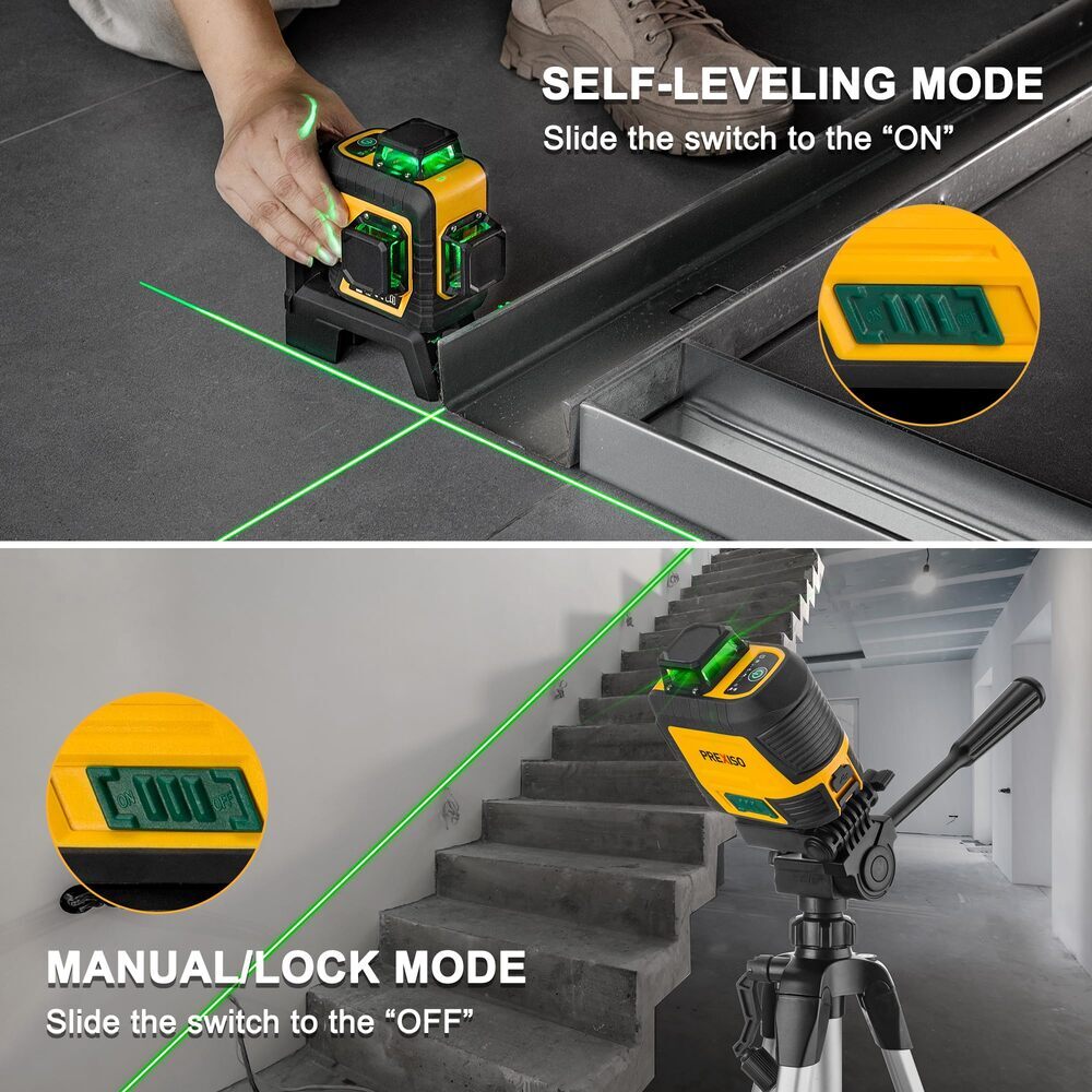 PREXISO 82 Ft 3x360° Self Leveling Laser Level Cross Line Leveler Green Line USA