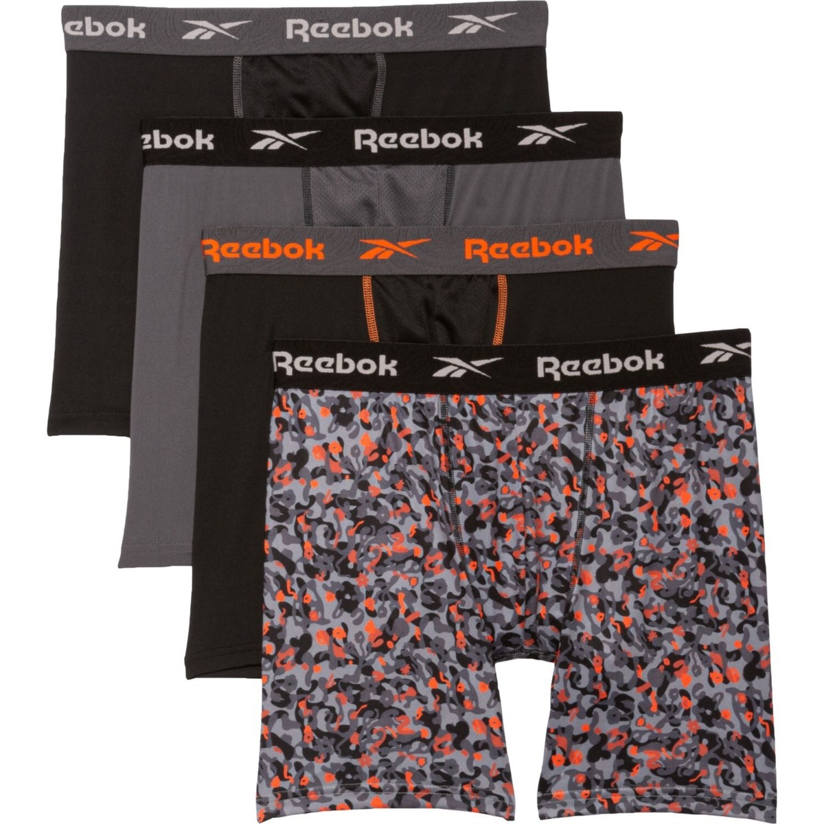 REEBOK MEN'S PACK 233 CAMO ORANGE LARGE UNDERWEAR X4 BOXER