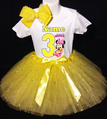 Minnie Mouse **With NAME** 3rd third 3 Baby Yellow Tutu Dress Fast Shipping 
