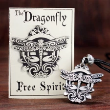 Dragonfly Pendant Jewelry Freedom Necklace Creativity Talisman Amulet Pewter