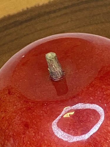 Neu geschnitzter Briefbeschwerer Alabaster ROTER APFEL mit Holzstiel 2,5" Obstdekor Mexiko. - Bild 5 von 8