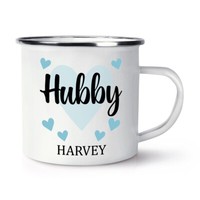 Personalisiert Hubby Emaille Becher Tasse Weiß Liebe Freund Ehemann Geburtstag