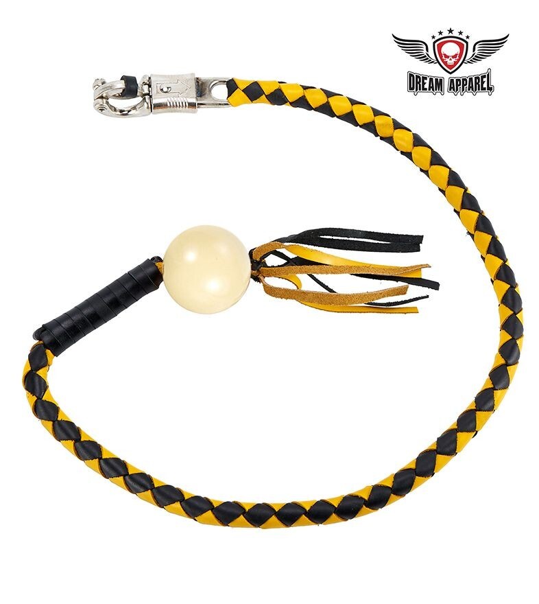 Dream Apparel 42-Inch Leather Get Back Whip For Motorcycle Handlebar – Black & White