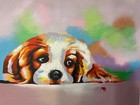 Cocker spaniel puppy with ladybug modern oil painting 20 x 24” — photo 1
