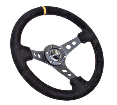 NRG Deep Dish Steering Wheel 350mm Black Suede Black Center Yellow Marking
