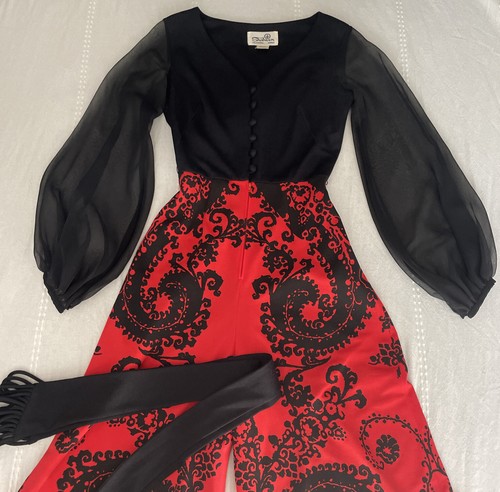 RARE! Vintage Alfred Shaheen Cali Hawaii Size 10 One Piece Pant Suit Dress Red - Picture 7 of 15