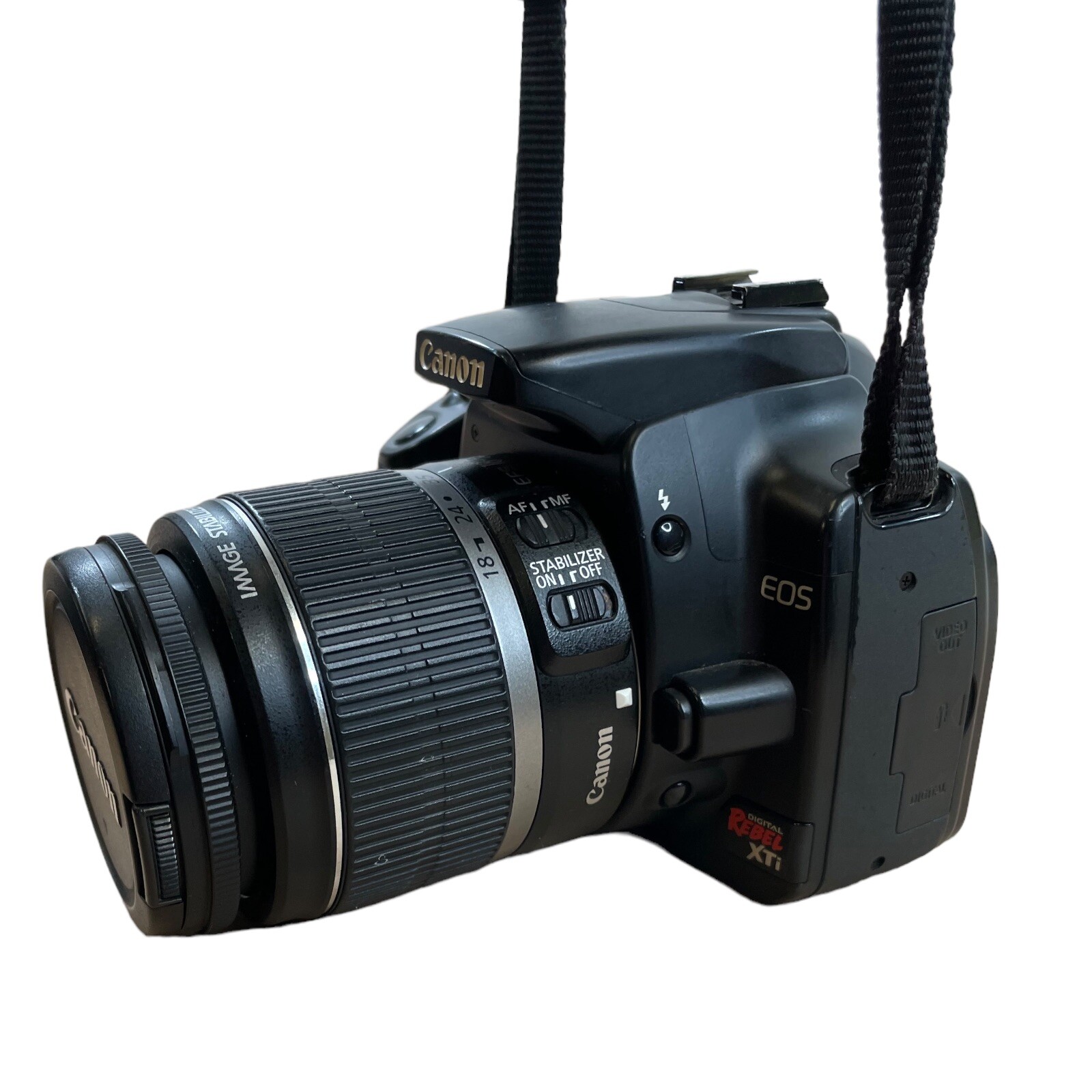 AsIs Canon Rebel XTi DSLR Camera w/EFS 1855mm, 3 Batteries, Charger