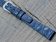 NOS Stylecraft Vintage Unused Black Crocodile Watch Band Silver Tone Buckle 10mm