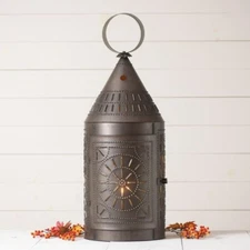 Tinner's Floor Lantern with Chisel in Kettle Black Tin - 3 ft tall