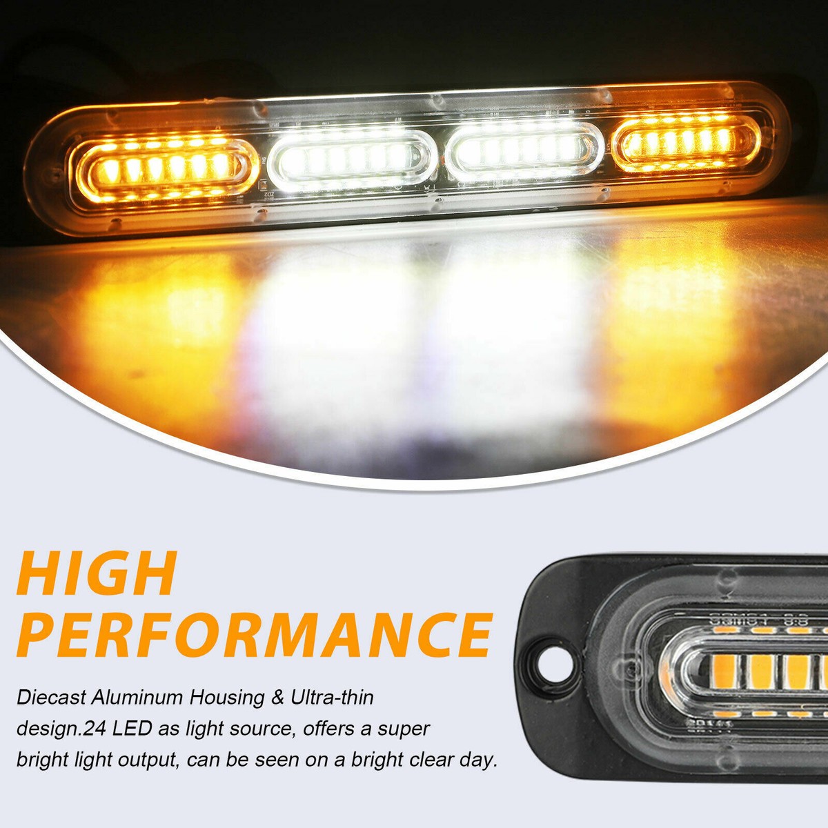Gearzaar 2-Pack Amber/White 24LED Strobe Light Bars – Hazard Warning For Trucks