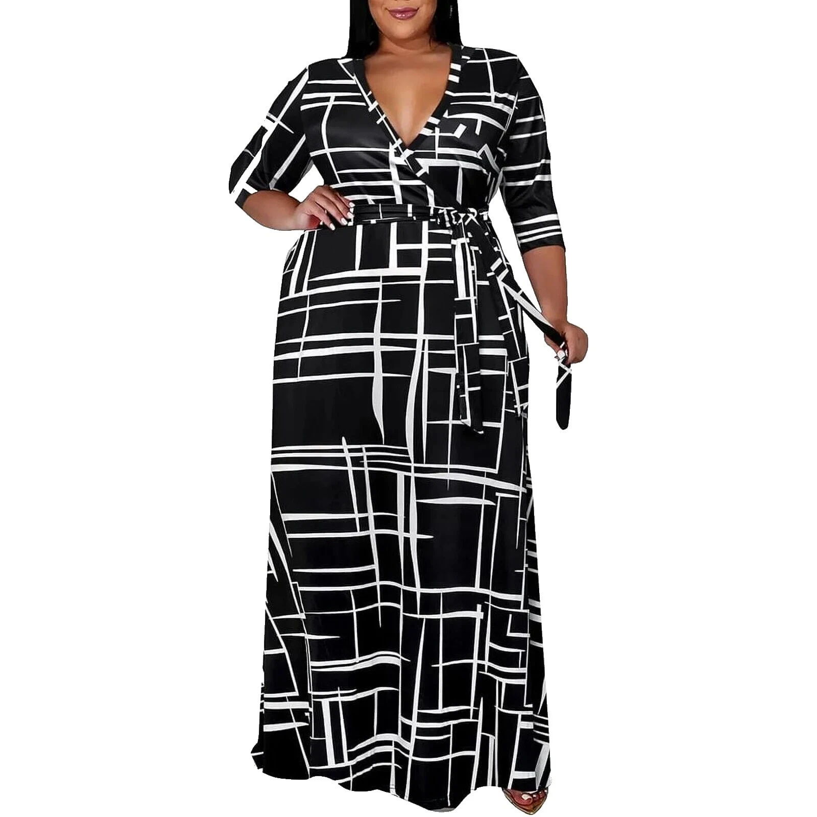 Polyester 3/4 Sleeve Maxi Dresses for Women