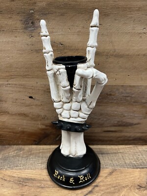Rock & Roll Skeleton Hand Resin Candle Holder 10'' x 3.5''