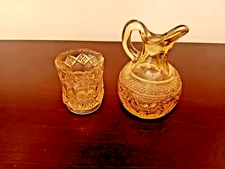 Imperial Cape Cod Gold Pressed Glass Cruet & Toothpick Holder