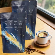 2 Pack RYZE Organic Mushroom Hot Cocoa Coffee - 20 Servings Enhance The Spirit