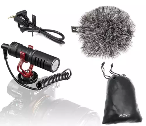 Movo VXR10 Universal Video Microphone with Shock Mount, Deadcat Windscreen, Case
