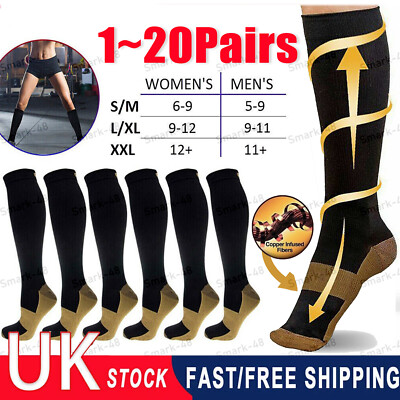 6 Pairs Copper Compression Socks 20-30mmHg - Graduated Support For Men & Women, Sizes S-XXL