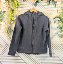Lululemon Women s Black Cotton Full Zip Hooded Jacket Thumb Holes Size 8