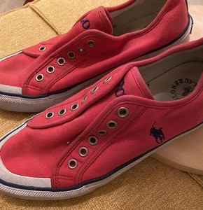 POLO Ralph Lauren Donna Rosso Tela Scarpe da ginnastica da passeggio SZ 7d  | eBay