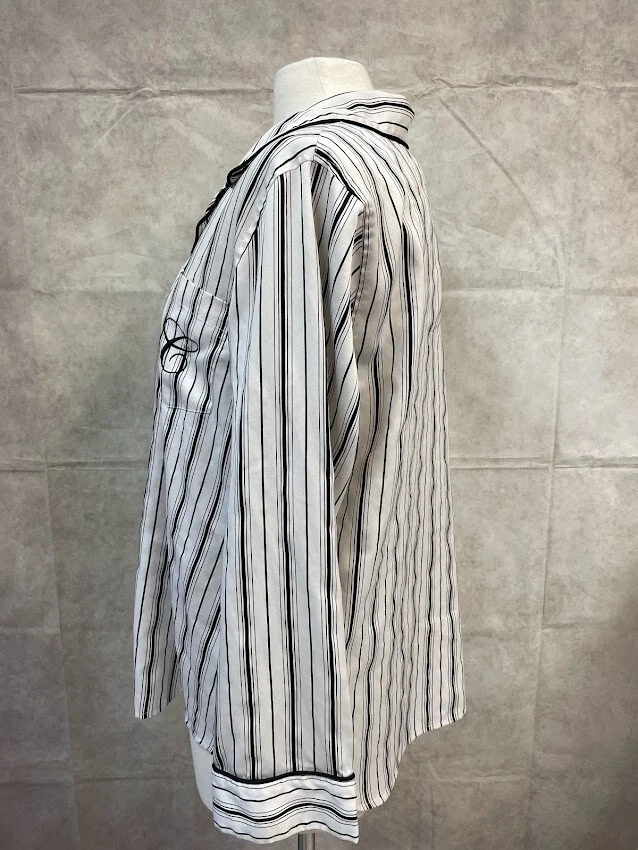 Camisa de dormir/salón para mujer Chaps manga larga a rayas blanca/negra talla XL Foto 2 de 4
