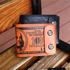 Men's Short Wallet Foldable PU Leather Hundred Dollar Bill Clutch Handbag Purse