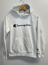 Champion Hoodie Youth Boys/Girls Size Large Script Logo White Sweatshirt