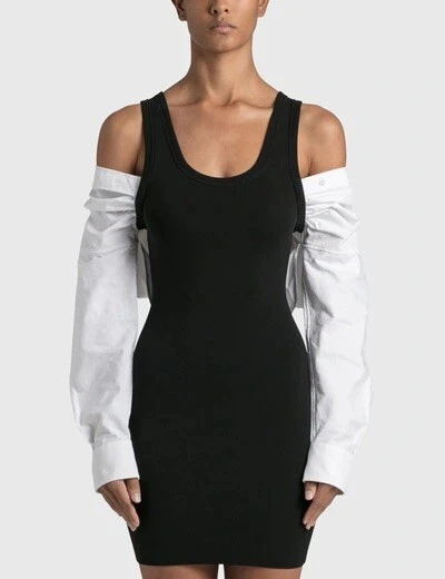 Camicia a costine Alexander Wang a due strati manica canottiera abito S nero bianco