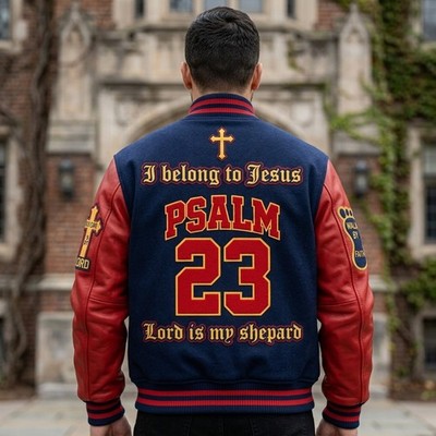 Custom Varsity Letterman Christian Jacket Psalm23 JesusCross Bomber BaseballCoat