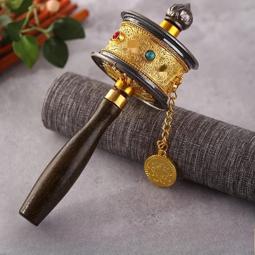 1Pc Copper Hand-cranked Prayer Wheels Tibetan Style Handheld Rotor Ornament - Picture 2 of 6