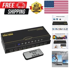 8×1 HDMI Switch 8 in 1 Out, 8 Port 4K HDMI Switcher Selector Box with IR Remo...