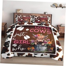 Size Comforter Set with 2 Pillowcases, Cow Print Flower Full Highland Cow 6