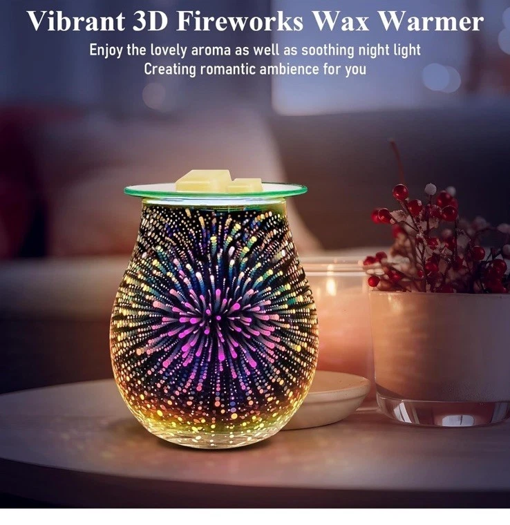  Wax Melt Warmer with Timer- Electric 3D Glass Wax Fireworks-Timer & Dimmer - Image 3 of 4