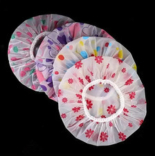 4pcs Adjustable Printed Shower Caps Waterproof Reusable Elastic Band - NEW