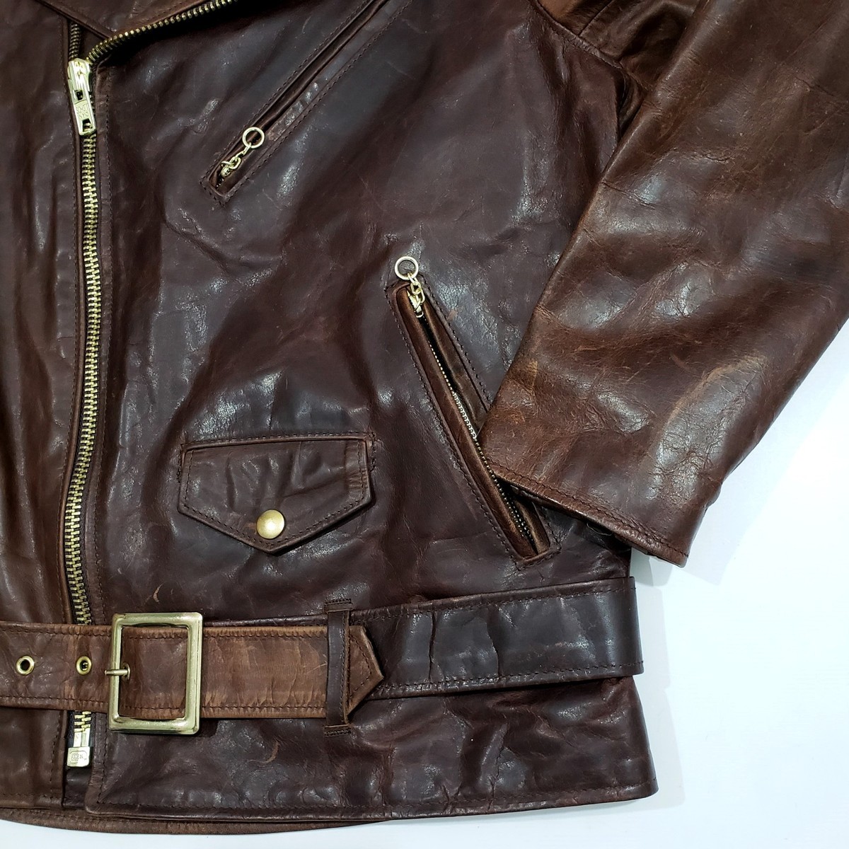 SCHOTT 619 PERFECTO Lightweight Brown Hand-Oiled Jacket Distress