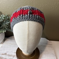 Knitted Handmade Crochet Headband W/2 buttons Boho Gray, Red