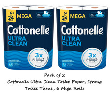 Cottonelle Ultra Clean Toilet Paper, Strong Toilet Tissue, 6 Mega Rolls 2 Pack 
