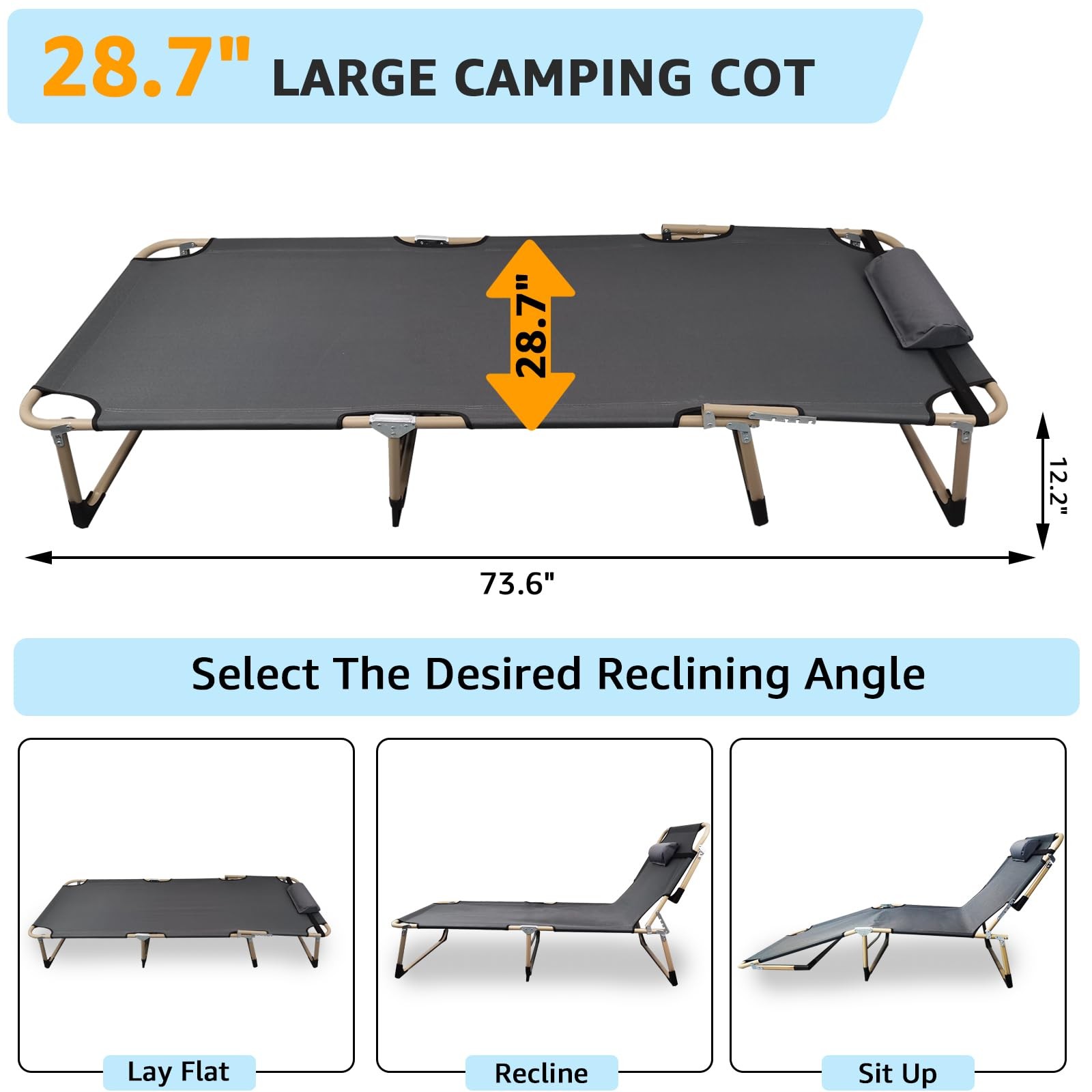 Adult folding camping bed/recliner with adjustable tilt angle (two units)