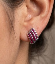 925 Sterling Silver Ruby Pink Gemstone Channel Set Geometric Stud Earrings Gift