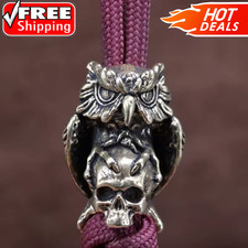 Owl Skull Head Brass Knife Bead EDC Paracord Lanyard DIY Outdoor Charm Pendant