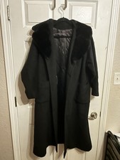 VTG Women  s Full Length Wool Coat Fur Collar Pockets Overcoat Fenway Union Made