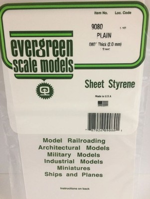 Evergreen 9080 Plasticcart Sheet Plain 150x300x2,00mm (1) Polystyrene Modellbau